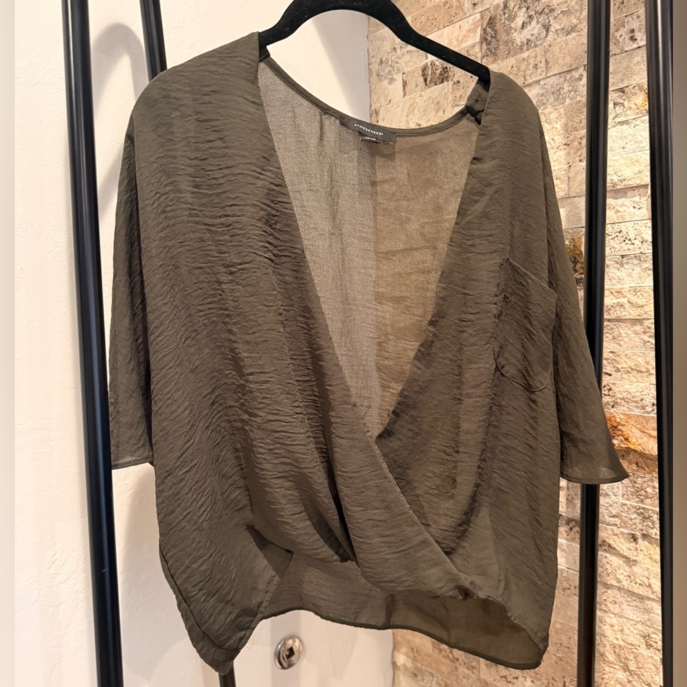 Draped V-Neck Semi-Sheer Blouse